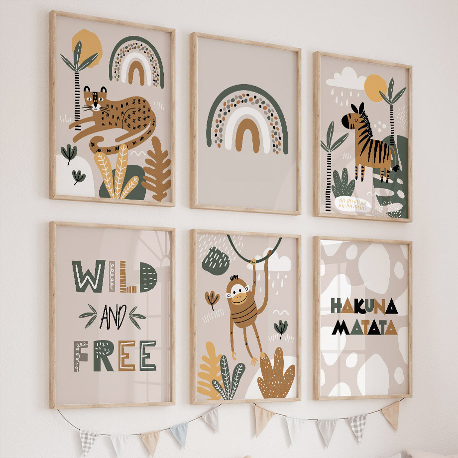 Baby Nursery Jungle - لوحة فنية جدارية لحيوانات الغابة مثل