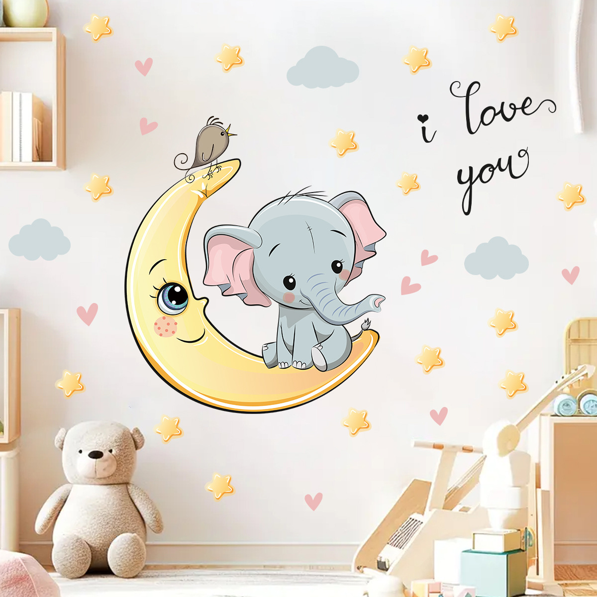Baby Nursery Elephant - الكرتون القمر ليلة سعيدة الفيل ملصقات