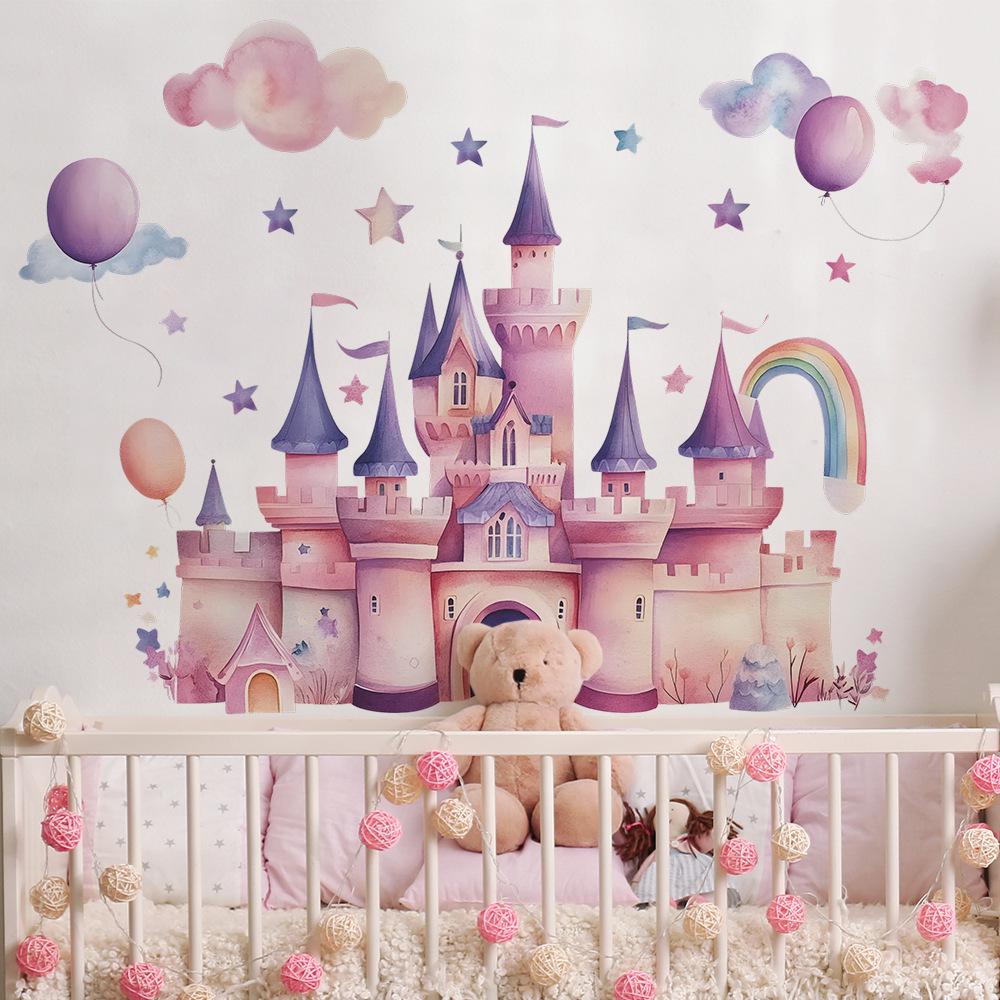 Baby Nursery Vinyl - ملصقات جدارية على شكل قلعة وردية