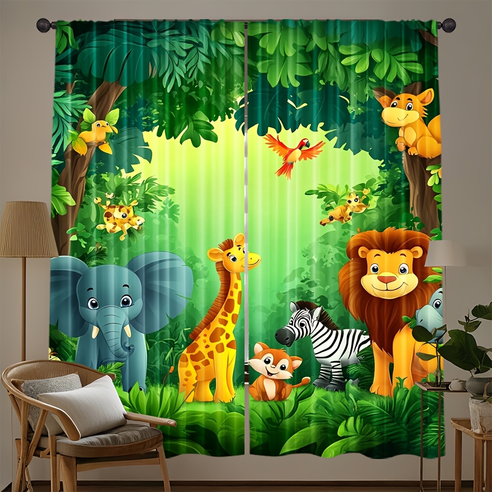 Baby Nursery Jungle - قطعتان من ستائر كرتونية بتصميم حيوانات