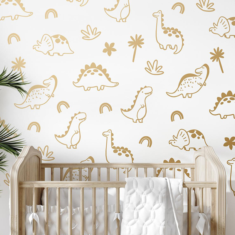 Baby Nursery Vinyl - هندسية ديناصور شجرة قوس قزح الجدار