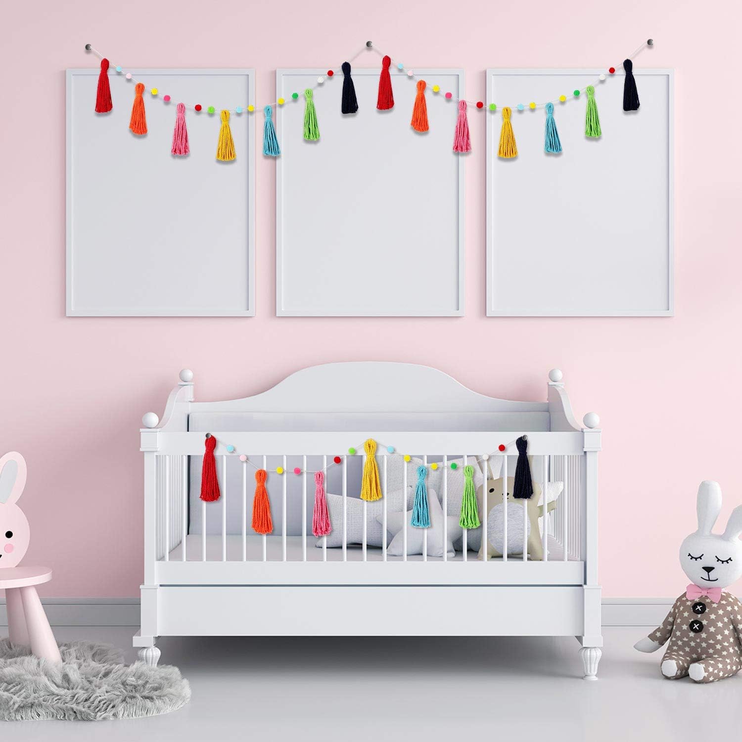 3 قطعة قوس قزح ملون بوهو شرابة - مراجعة Baby Nursery Fabric وسعره