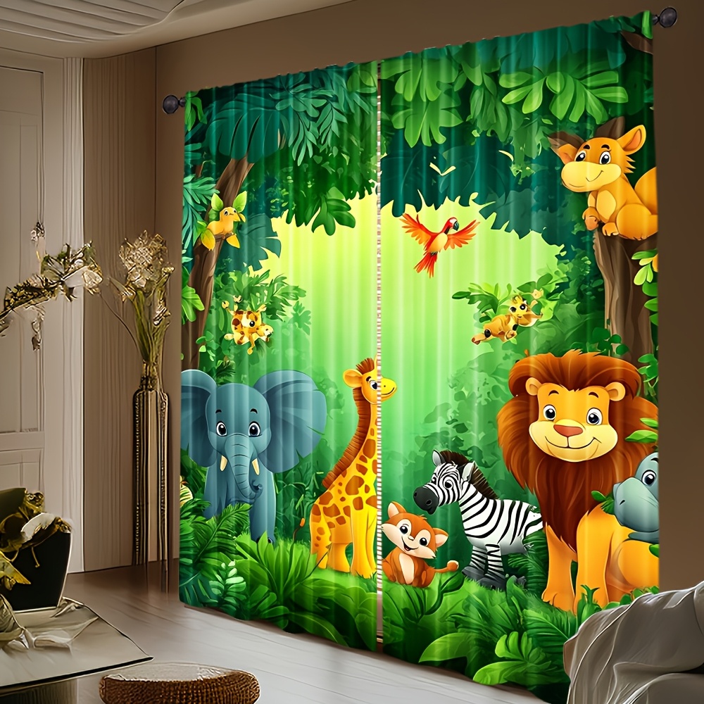 قطعتان من ستائر كرتونية بتصميم - مراجعة Baby Nursery Jungle وسعره