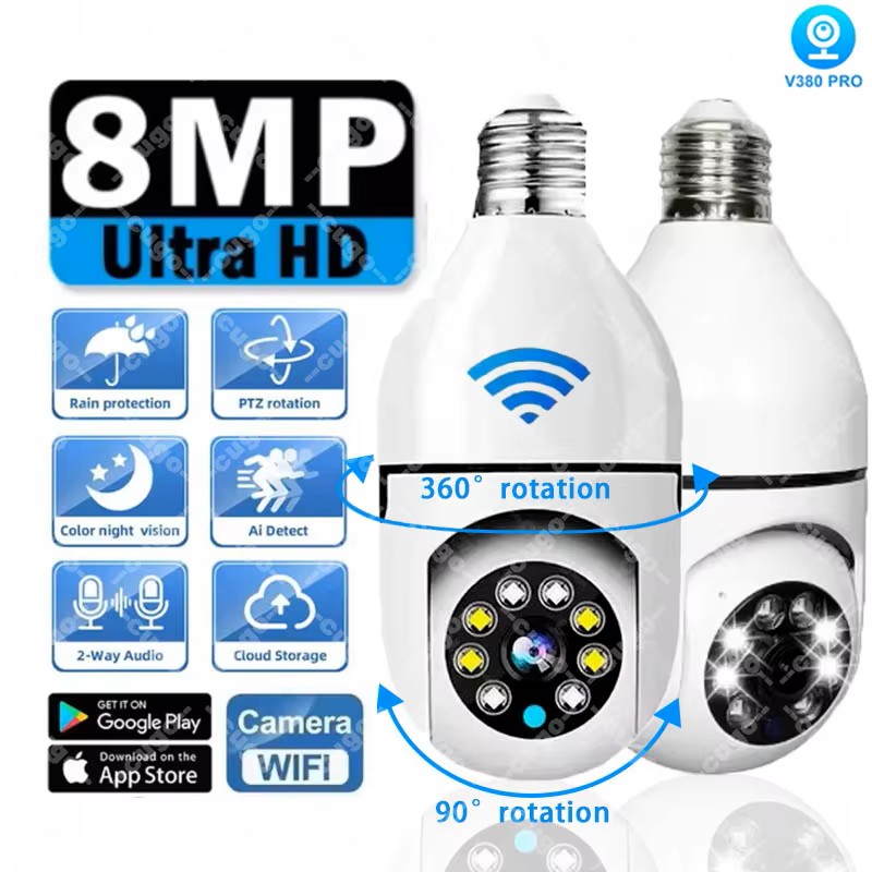 8MP E27 لمبة كاميرا مراقبة واي - مراجعة Baby Monitor Split Screen وسعره